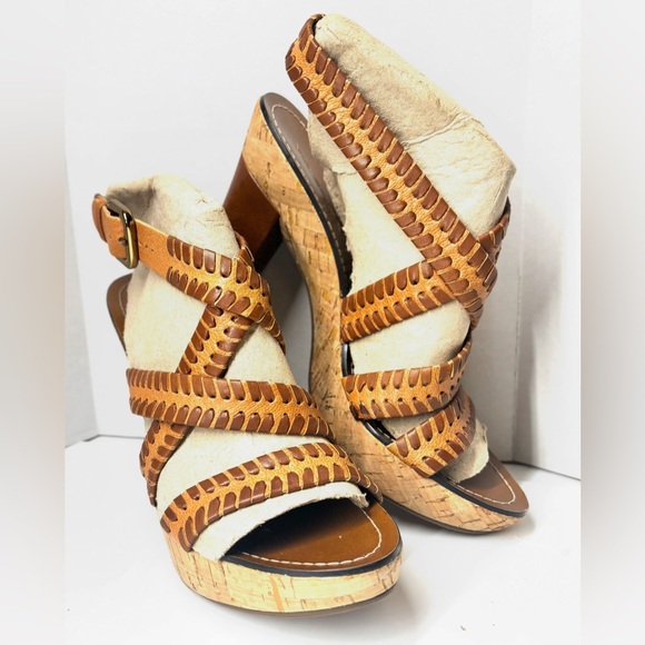 Via Spiga Shoes - Via Spiga Cork Leather Heeled Wooden Sandals Size 10